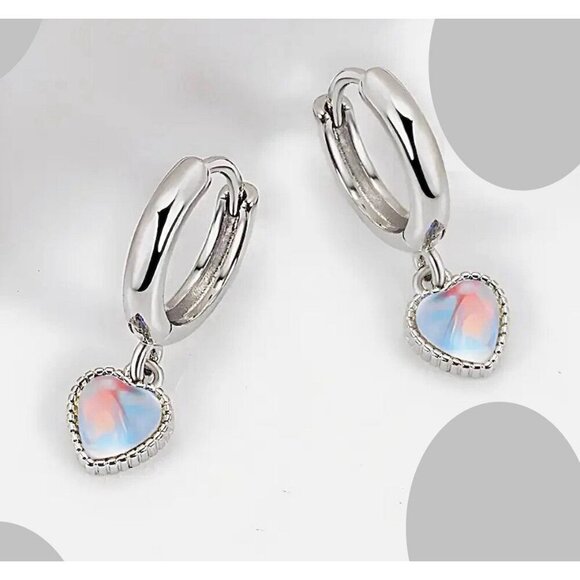 Independent Jewelry - Sterling Silver Moonstone Heart Earrings